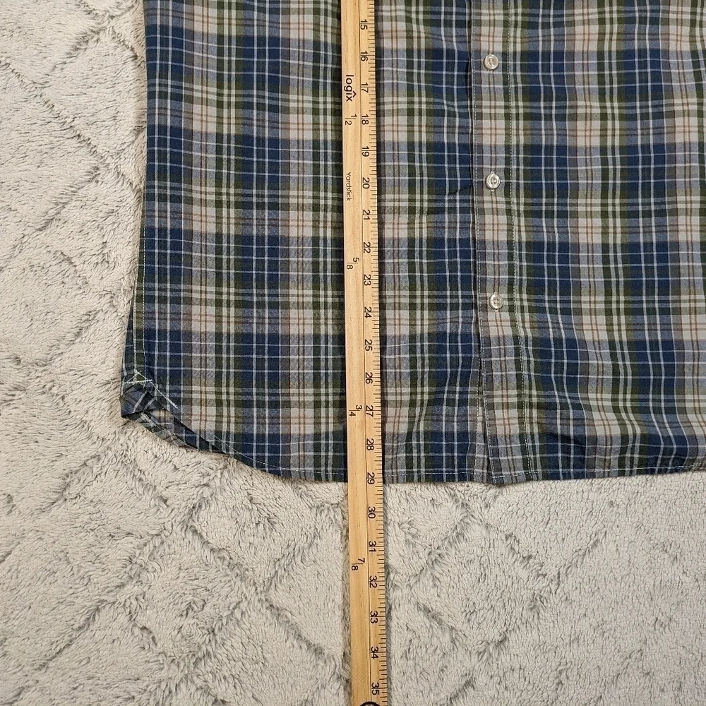 The North Face Shirt Men's Large Green Blue Plaid Button Up Short Sleeve Light